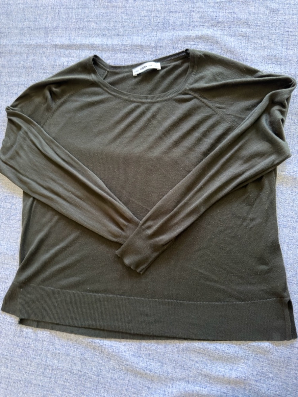 Zara Olive Green Long Sleeve Crewneck Top